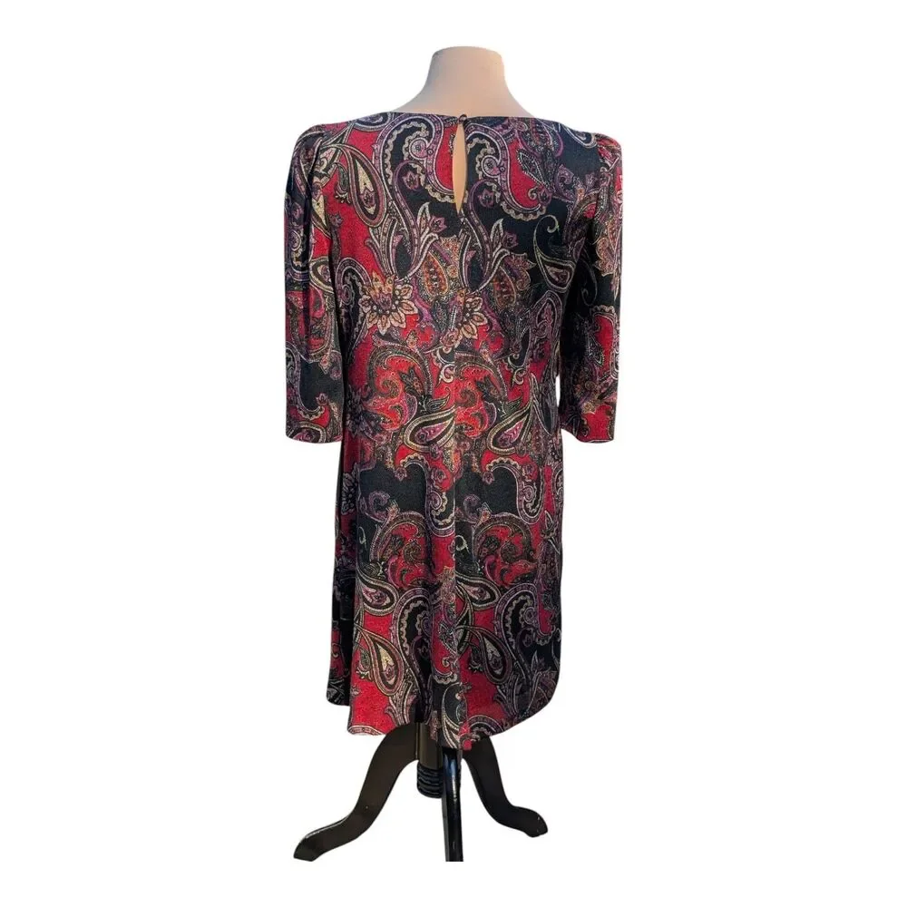 Jessica Howard Women's Paisley Print Knit A-Line Shift Dress Red Black Size PMed